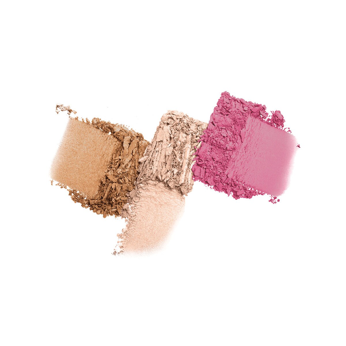 A trio of smears from a cheek sculpting palette showing the product texture
