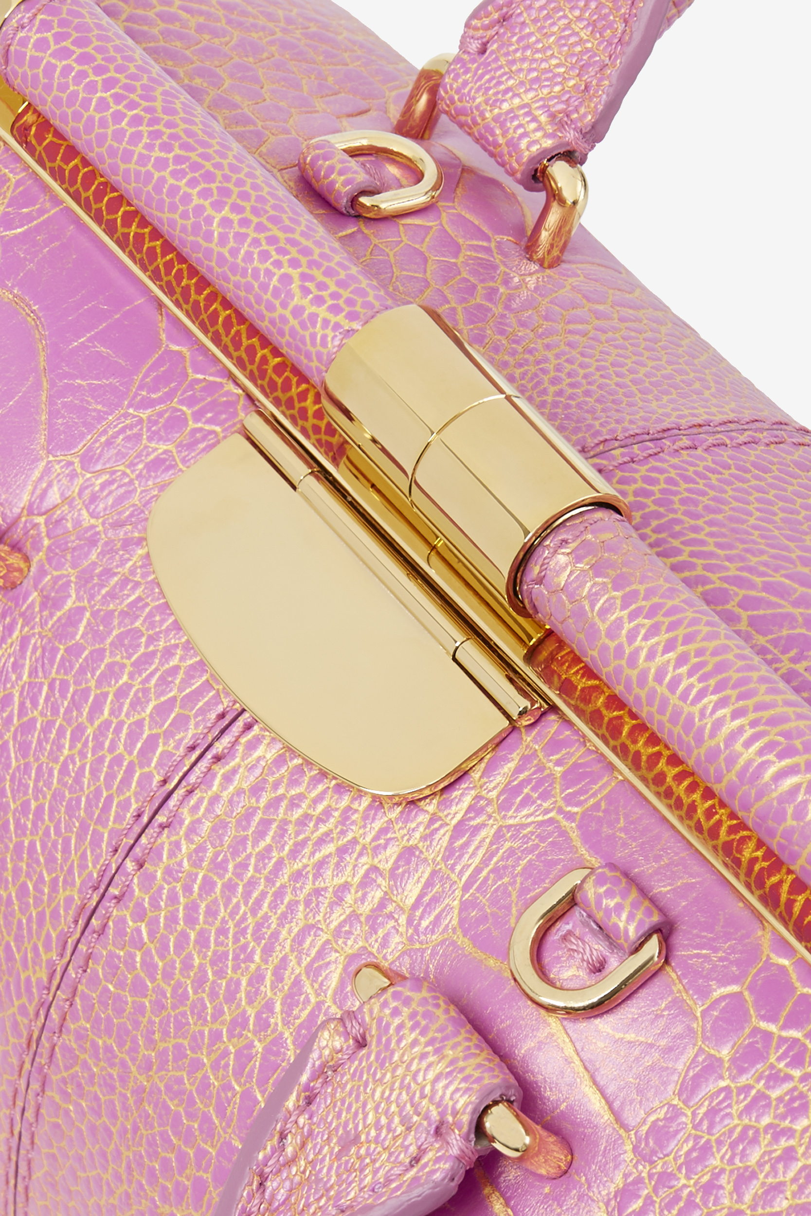 e-commerce product detail of pink and gold ostrich leg doctor bag